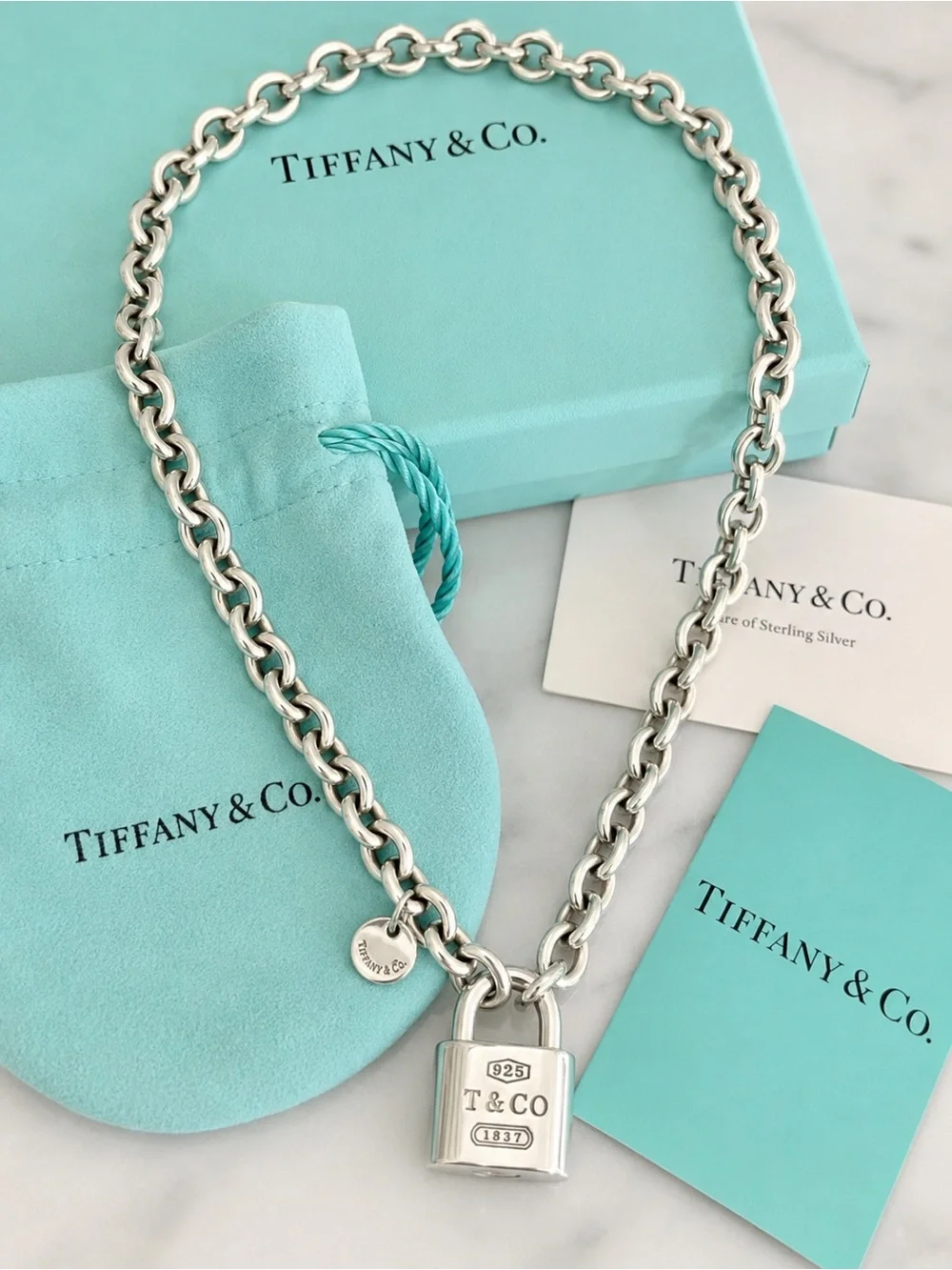 Authenticated Tiffany & Co. 1837 Padlock Chain Necklace Sterling Silver 16”